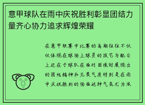 意甲球队在雨中庆祝胜利彰显团结力量齐心协力追求辉煌荣耀