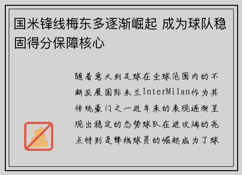 国米锋线梅东多逐渐崛起 成为球队稳固得分保障核心