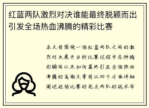 红蓝两队激烈对决谁能最终脱颖而出引发全场热血沸腾的精彩比赛